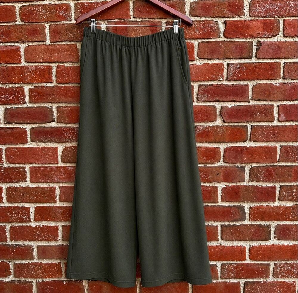 Eileen Fisher $278 Crepe Wide Leg Pants Olive Green Tencel Lyocell XS NEW